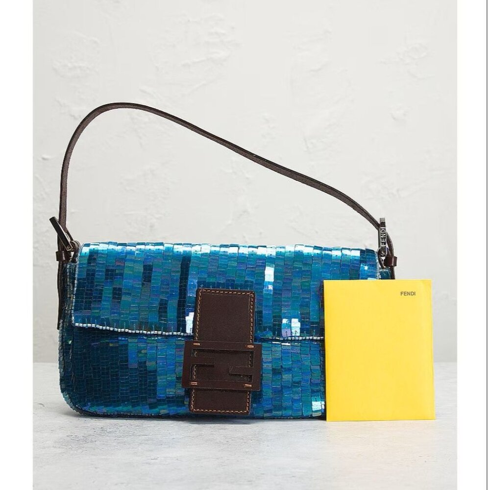 Vintage Fendi FWRD Renew Sequin Baguette Shoulder Bag in Blue Womens Handbag - Picture 16 of 16